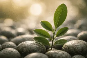 Do I Have to Talk About My Trauma in Therapy-Sunlit Seedling Among River Stones - BLOG