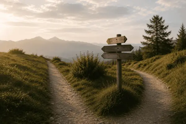 Why Are Life Transitions So Hard-Golden Hour Mountain Trail Fork - BLOG